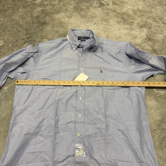 POLO RALPH LAUREN BUTTON DRESS SHIRT -17 35- BIG -BLUE OXFORD YARMOUTH -PONY - Picture 4 of 9